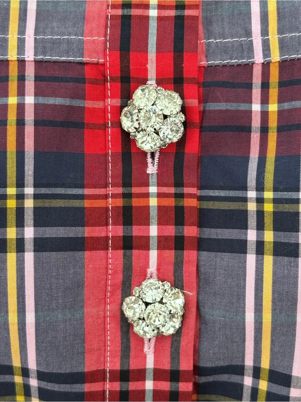 J.Crew Pink Stewart Tartan Band-Collar Popover Blouse NWT Jeweled Buttons 16